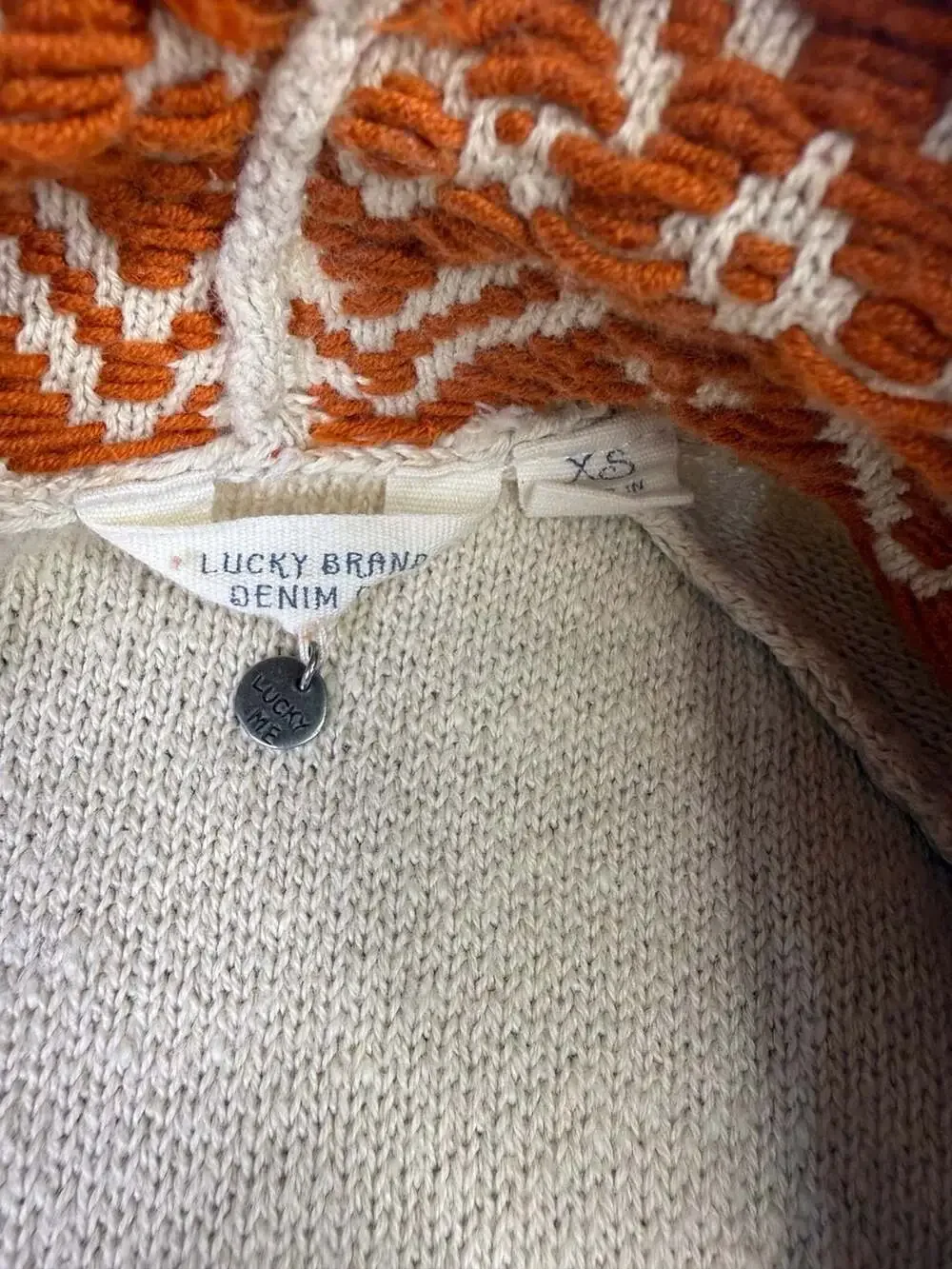 Lucky Brand Aztec Sweater Cardigan Size XS Open Front Nordic Boho Knit